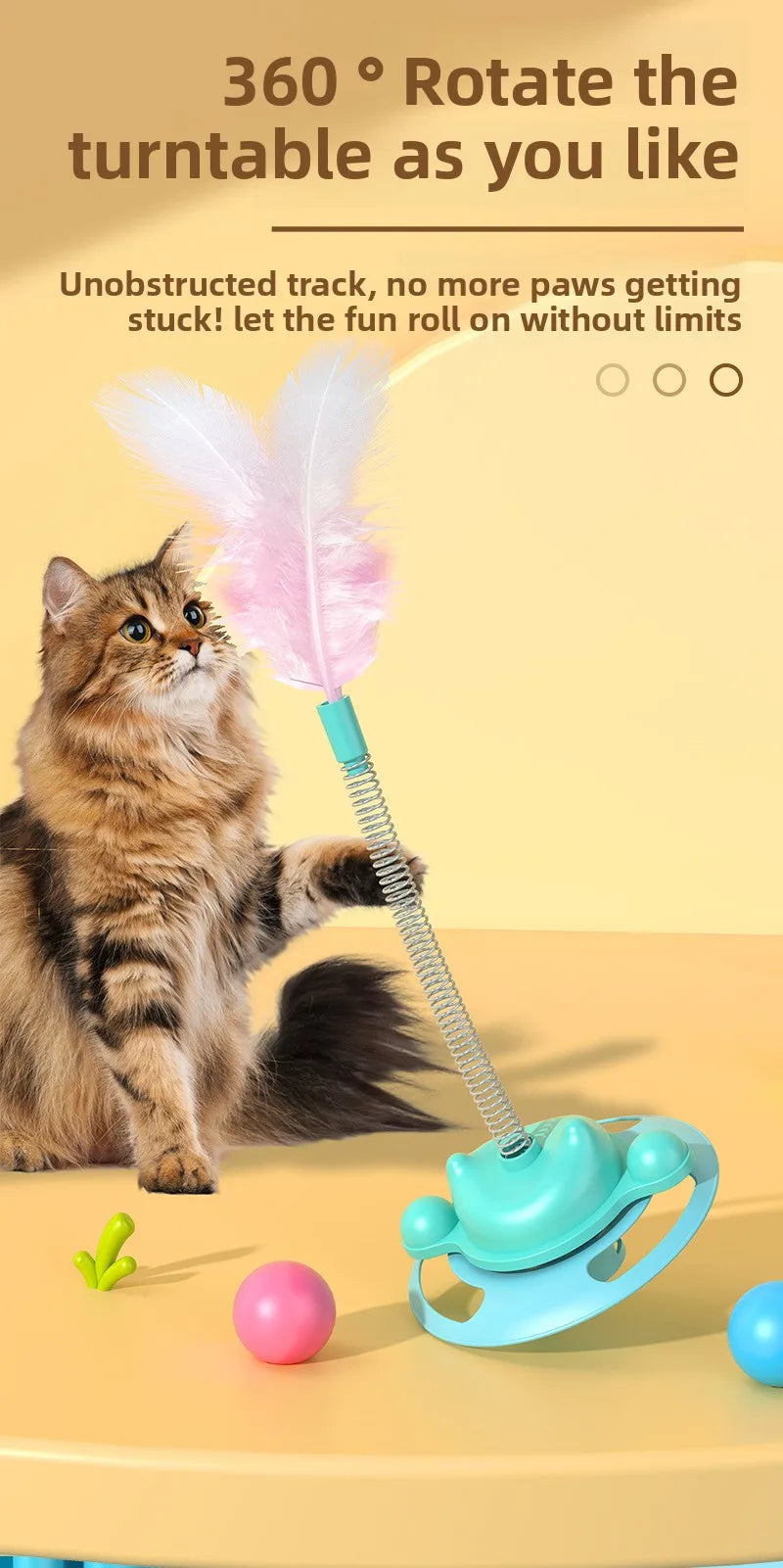 4-Layers Interactive Feather Cat Toy  Ball Playing Stick Interactive Cat Toy Tower Kitten Turntable Track Roller Ball
