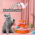 4-Layers Interactive Feather Cat Toy  Ball Playing Stick Interactive Cat Toy Tower Kitten Turntable Track Roller Ball