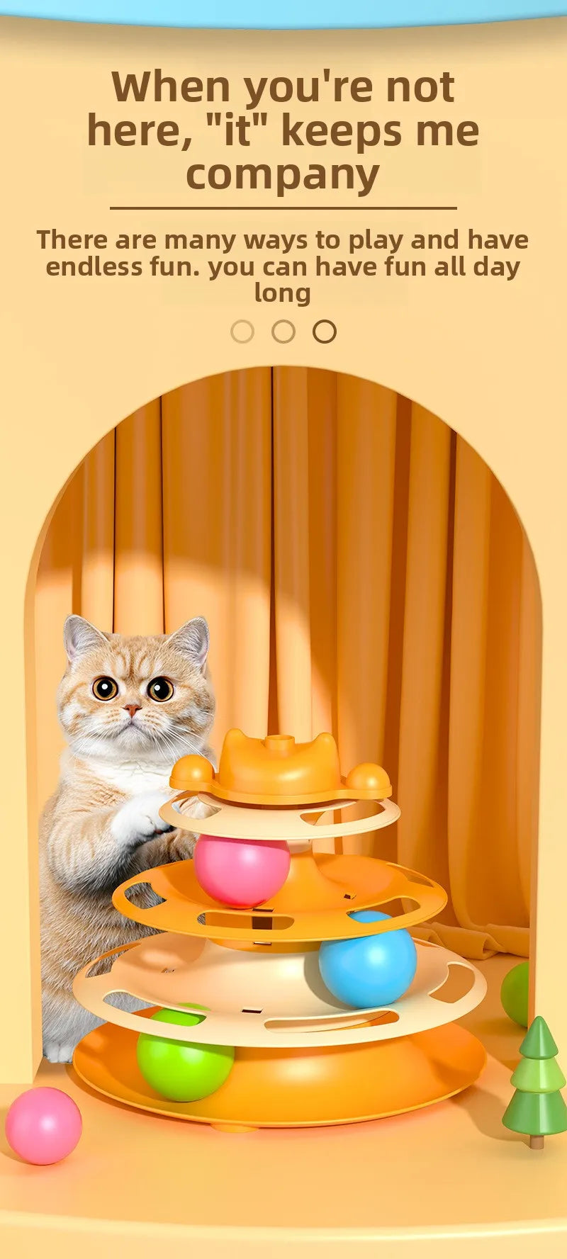 4-Layers Interactive Feather Cat Toy  Ball Playing Stick Interactive Cat Toy Tower Kitten Turntable Track Roller Ball