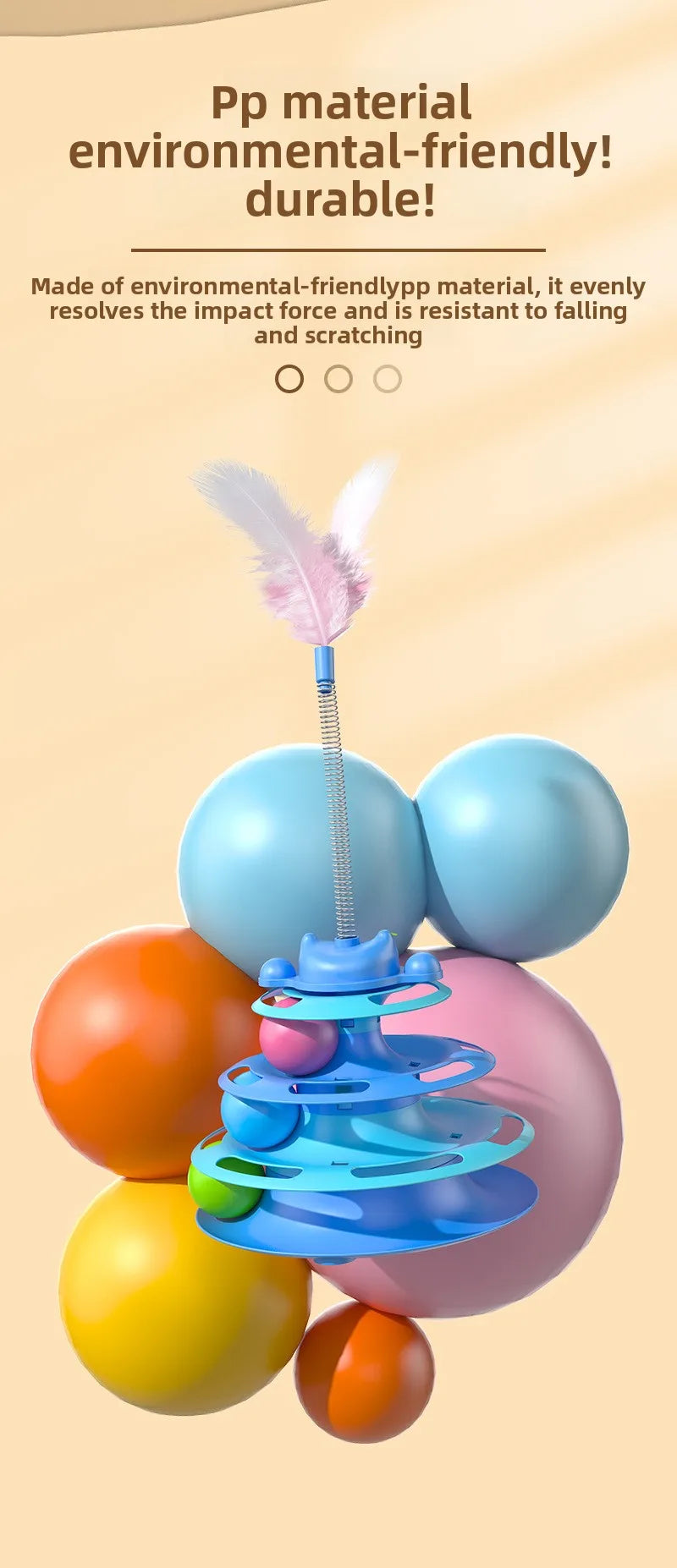 4-Layers Interactive Feather Cat Toy  Ball Playing Stick Interactive Cat Toy Tower Kitten Turntable Track Roller Ball