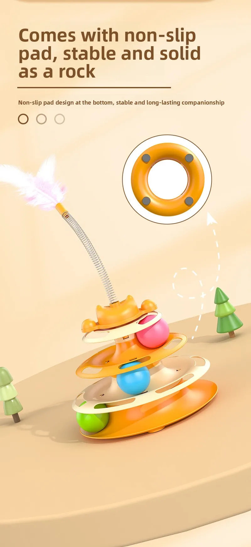 4-Layers Interactive Feather Cat Toy  Ball Playing Stick Interactive Cat Toy Tower Kitten Turntable Track Roller Ball